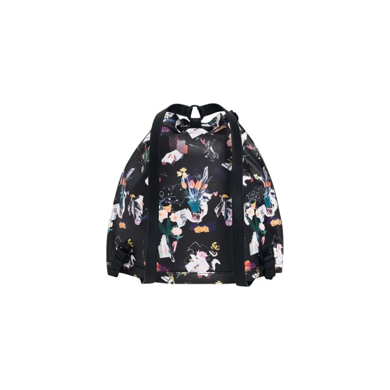 Desigual schwarzer, mehrfarbiger Rucksack mit Kordelzug und lebhaftem Blumenmuster