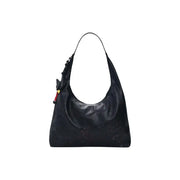 Desigual Hobo-Tasche aus schwarzem Leder mit Perforationen, Anhänger, Reißverschluss und Innenfach