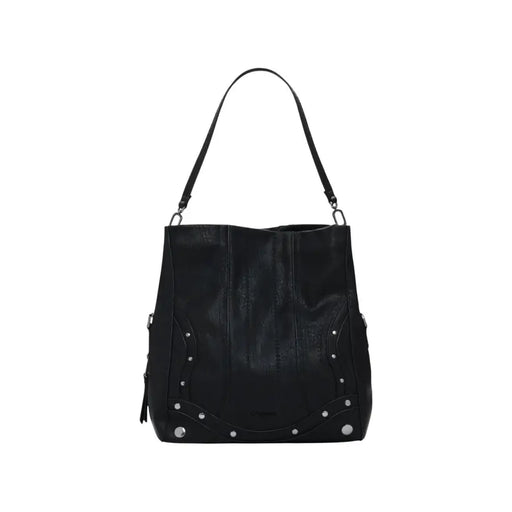 Black leather shoulder bag with silver stud embellishments from Desigual for women