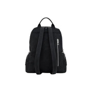 Black nylon backpack with silver zippers from Desigual, featuring zip pockets and polyurethane material