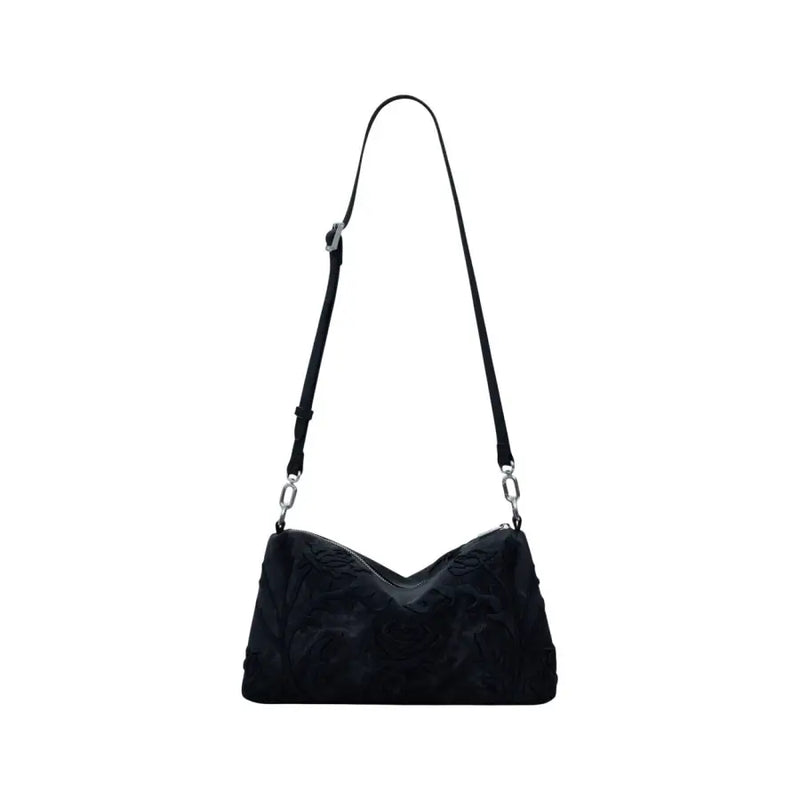 Black shoulder bag with textured floral pattern for Fall Winter Women collection