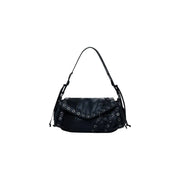 Black leather shoulder bag with grommets and lacing for women from Desigual Fall Winter collection