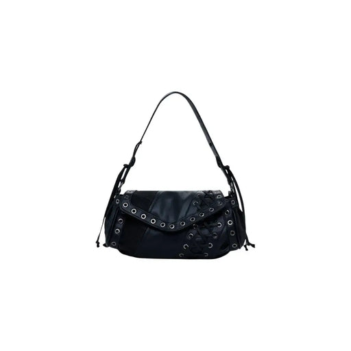 Black leather shoulder bag with grommets and lacing for women from Desigual Fall Winter collection