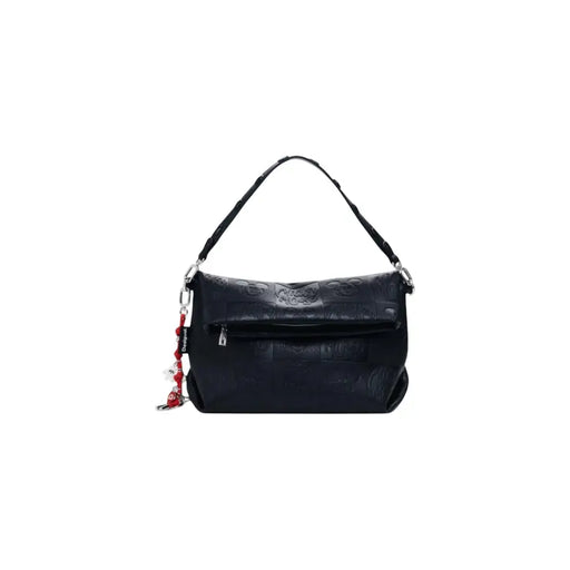 Black leather shoulder bag with red beaded charm from Desigual Fall Winter collection