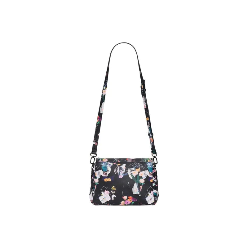 Desigual schwarze Umhängetasche mit floralem Anime-Print und verstellbarem Riemen