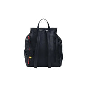 Desigual black leather rucksack with perforated detailing red zipper pulls and gold heart charm for women