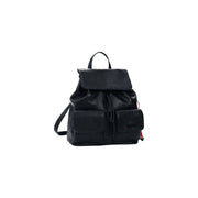 Desigual black leather rucksack for women with perforated detailing and subtle glittery finish and multiple pockets