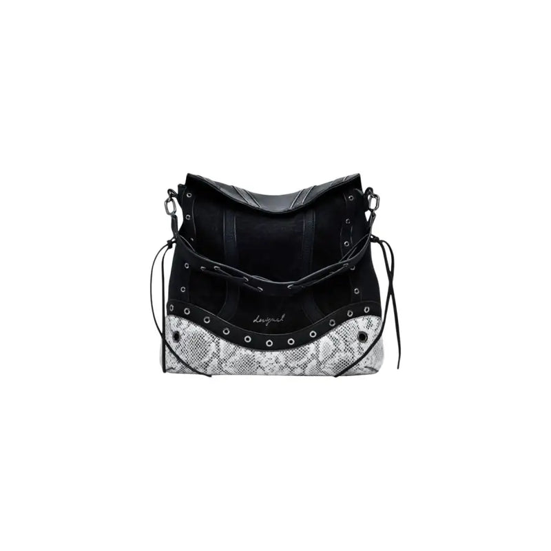 Black and white snakeskin print hobo bag with stud details for Desigual Black Women Handbag