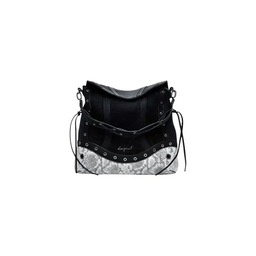 Black and white snakeskin print hobo bag with stud details for Desigual Black Women Handbag