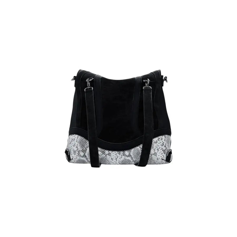Black and white snakeskin print tote bag with shoulder straps for Desigual Black Women Handbag