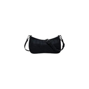 Black shoulder bag with textured crocodile-embossed finish and adjustable strap