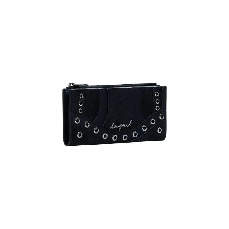 Desigual black zip wallet for women with silver grommets
