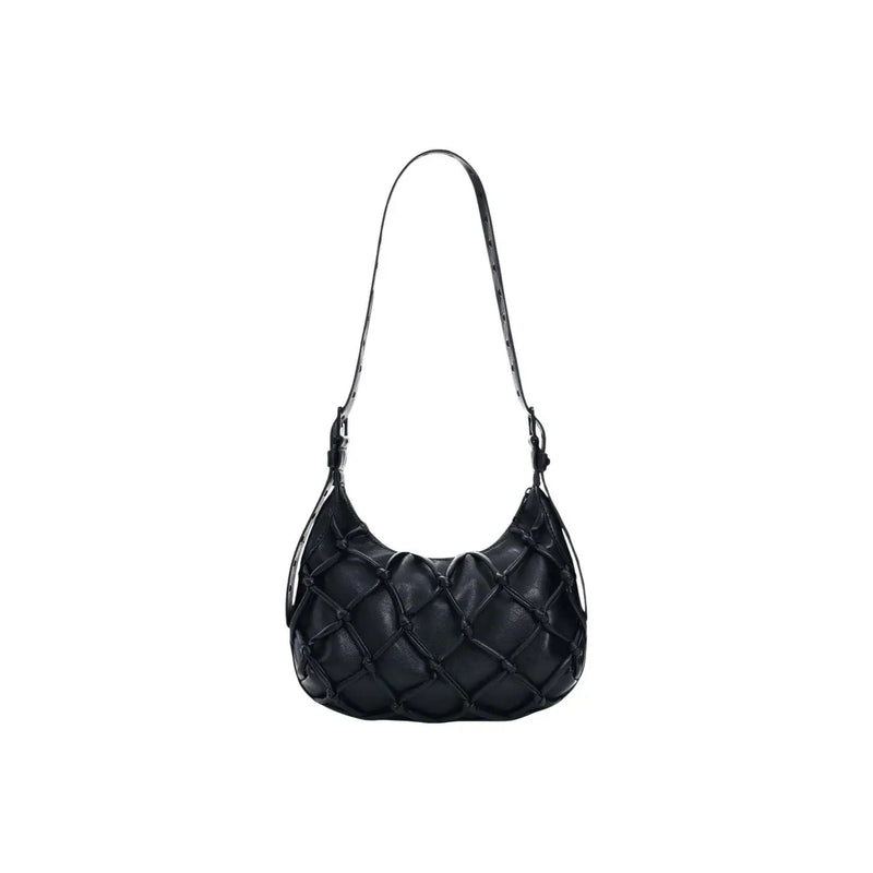 Desigual black quilted leather hobo bag with slender shoulder strap and zippered interior pocket