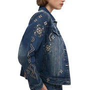 Embroidered denim jacket from Desigual Blue Cotton Blazer with Rhinestone Accents