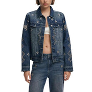 Women’s embroidered denim jacket and jeans set from Desigual Blue Cotton Blazer with Rhinestone Accents