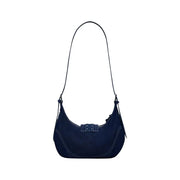 Dark blue denim shoulder bag with white stitching, silver buckle, from Desigual Blue Cotton collection