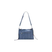 Desigual blaue Handtasche aus strukturiertem Denim mit silberner Reißverschlusstasche und Riemen