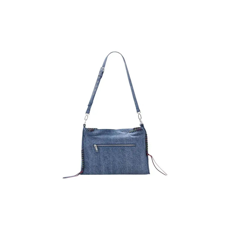 Desigual blaue Handtasche aus strukturiertem Denim mit silberner Reißverschlusstasche und Riemen