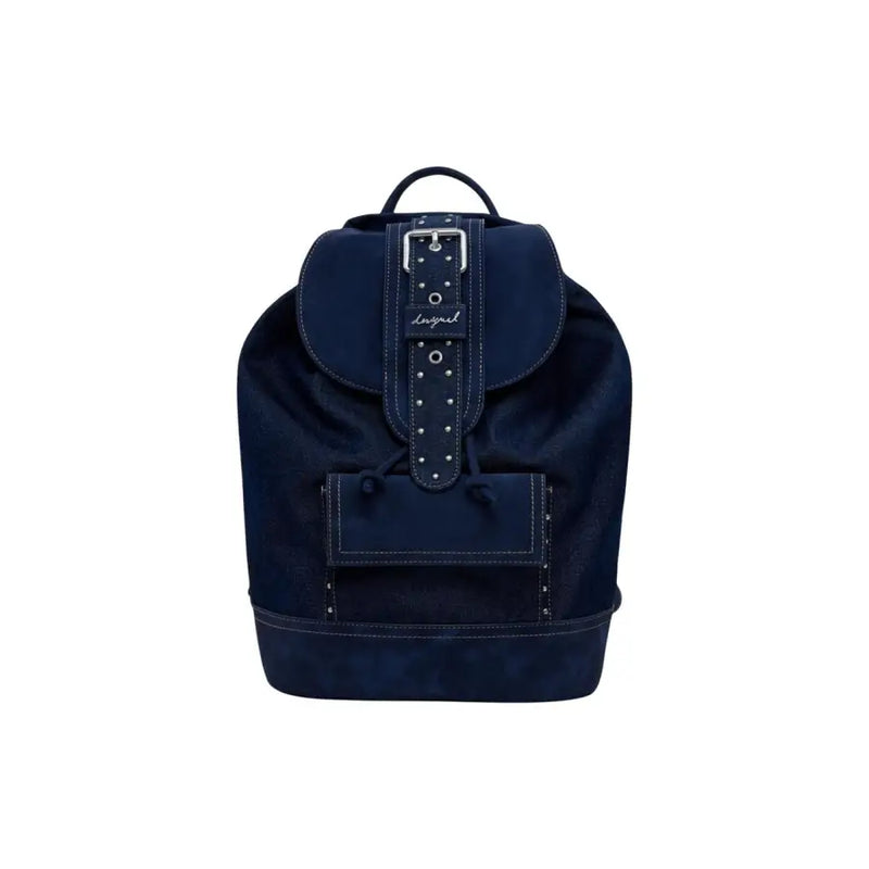Desigual Rucksack aus marineblauem Wildleder mit Lederriemen und silberner Schnalle