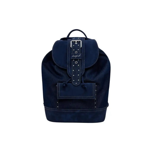Desigual Rucksack aus marineblauem Wildleder mit Lederriemen und silberner Schnalle