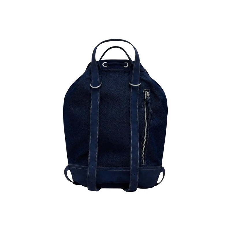 Navy blue suede backpack with leather straps and silver zipper details from Desigual fall winter collection