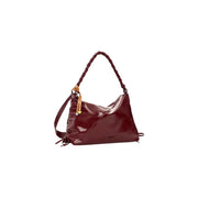 Desigual Hobo-Tasche aus bordeauxrotem Polyester mit glänzendem bordeauxrotem Leder, geflochtenem Henkel, hellbraunen Riemen und Reißverschlusstasche