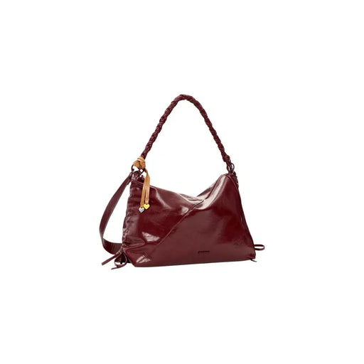 Desigual Hobo-Tasche aus bordeauxrotem Polyester mit glänzendem bordeauxrotem Leder, geflochtenem Henkel, hellbraunen Riemen und Reißverschlusstasche