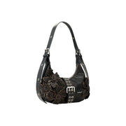 Desigual Hobo-Tasche aus braunem Leder mit floralen Applikationen, Schnallen und Reißverschlusstasche