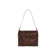 Desigual braune Schultertasche aus gewebtem Leder mit Reißverschlusstasche und schmalem Riemen