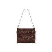 Brown woven leather shoulder bag with slender strap from desigual featuring a brown polyester zip pocket
