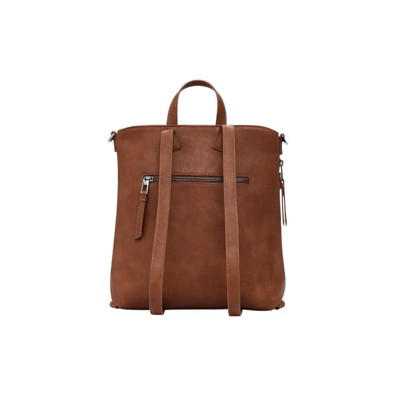 Brown leather convertible backpack with two zippered pockets from Desigual