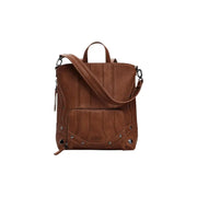 Brown leather convertible backpack with intricate stitching and stud details for Desigual handbag