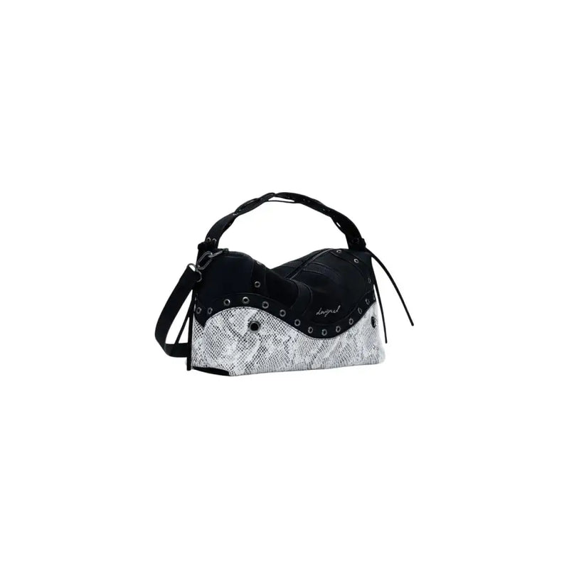 Black and white patterned PU shoulder handbag with handle and zip pocket for Desigual Fall Winter collection