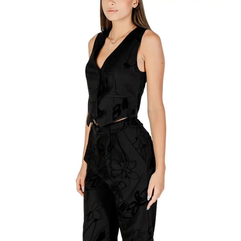 Black floral sleeveless vest and matching trousers from Desigual Floral Sleeveless V Neck Gilet for Women