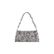 Desigual graue Baumwollhandtasche mit Blumenmuster, gerafftem Riemen und Reißverschlusstasche