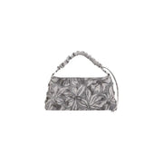 Desigual grey floral cotton handbag with ruched top handle adjustable shoulder strap and zip pocket