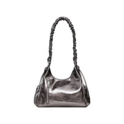 Metallic silver shoulder bag with ruched strap and front zipper pocket from Desigual Fall Winter Collection