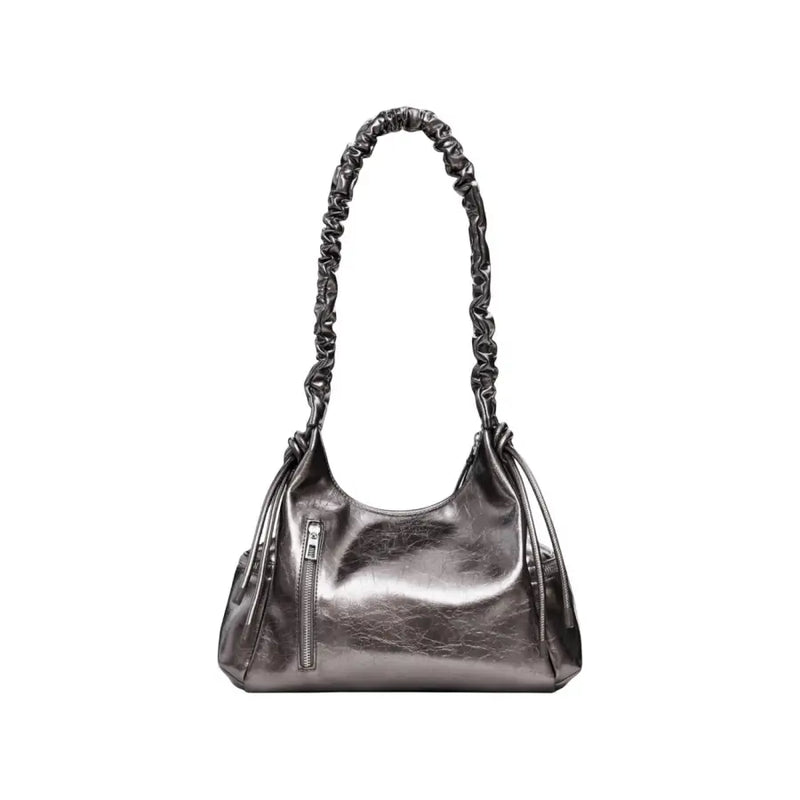 Metallic silver shoulder bag with ruched strap and front zipper pocket from Desigual Fall Winter Collection