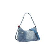 Hellblaue Desigual-Handtasche mit Reißverschluss, geflochtenem Denim-Riemen und blauem Einsatz