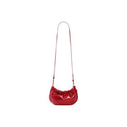 Desigual red polyester shoulder bag for women featuring a glossy leather crossbody design with ruched top and slender strap