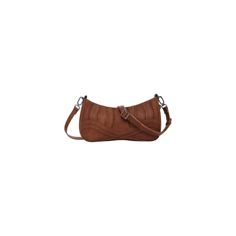 Brown leather shoulder bag with decorative stitching for Desigual Women Beige Zip Bag Fall Winter