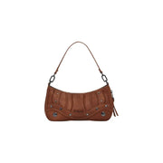 Brown leather shoulder bag with decorative stitching and studs for Desigual Women Beige Zip Bag Fall Winter