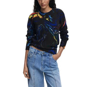 Women’s black long-sleeve crew-neck sweatshirt with colorful abstract print by Desigual