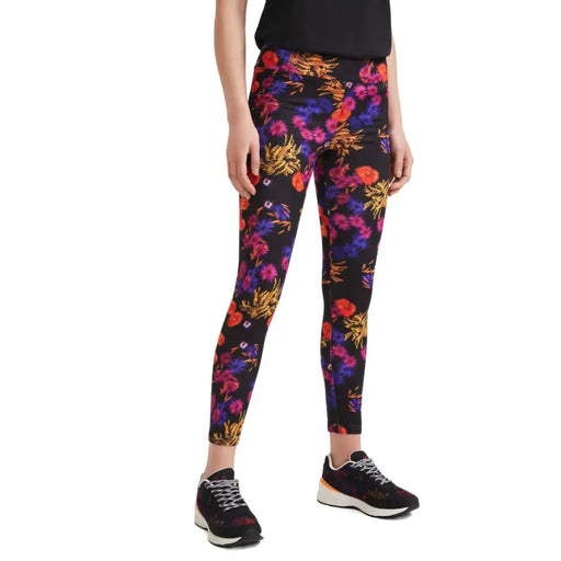 Desigual Damen-Leggings in Schwarz mit floralem Muster und lebhaftem, mehrfarbigem Muster