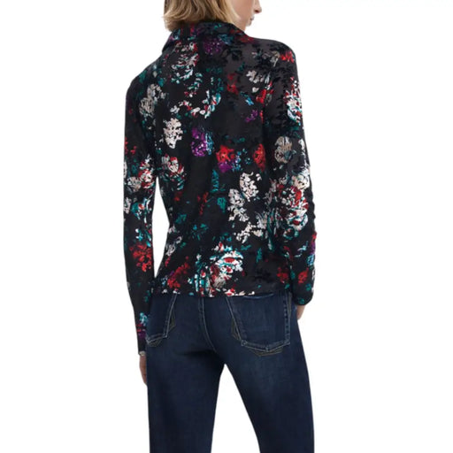 Desigual black floral long sleeve button-down blouse with red and green flowers