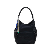 Black hobo shoulder bag with braided strap and decorative tassel from Desigual Women collection