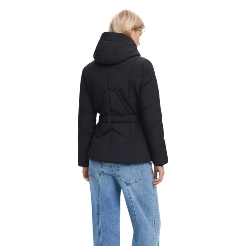 Desigual Damen-Steppjacke aus Polyester, schwarz, mit Kapuze und Gürtel
