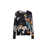 Desigual women black print long sleeve round neck knitwear featuring vibrant floral and graffiti-inspired design