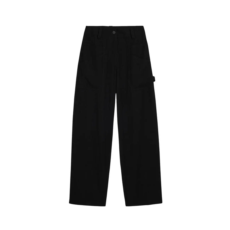 Schwarze Desigual Damen-Cargohose aus Viskose mit hohem Bund, geradem Bein, Bundfalten und Taschen
