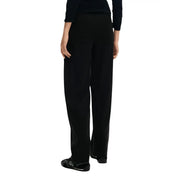 Schwarze Desigual Damen-Viskosehose mit weitem Bein, Taschen, glattem, elegantem Stoff und klaren Linien